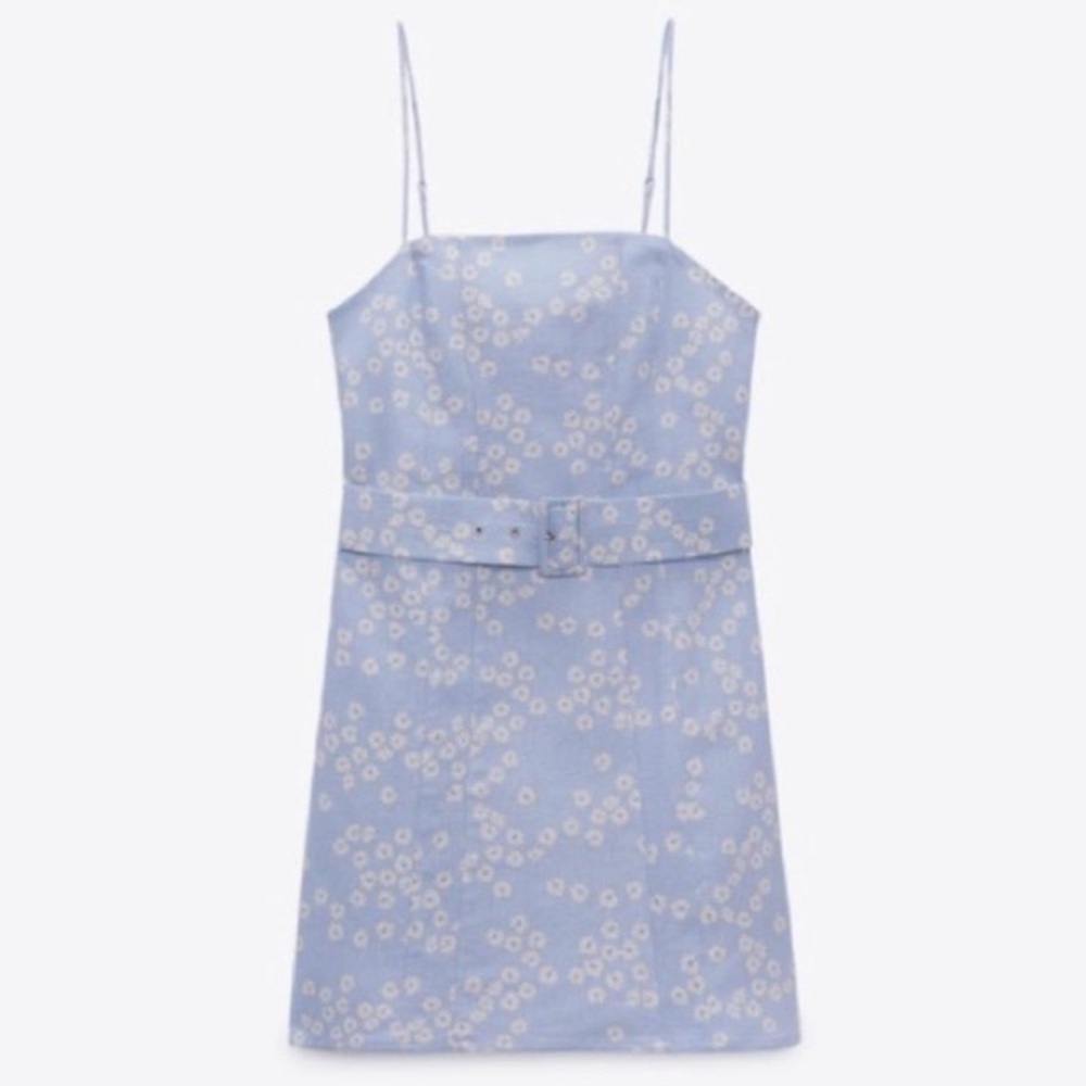 NWT ZARA blue floral dress with belt
